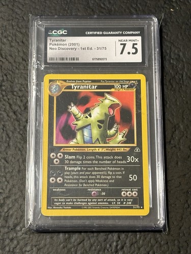 Tyranitar (1st Edition) graded CGC 7.5 for sale on eBay