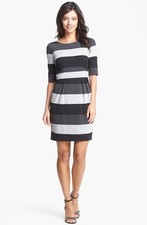 VINCE CAMUTO Striped Stretch Knit Sleeves w/Stud Button on Sleeves Dress (6) NWT