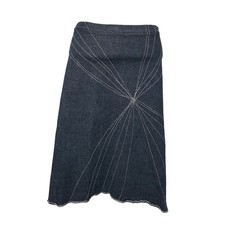 VTG Y2K Dark Wash Denim Stitch Midi Skirt Edgy Indie Grunge 90s Cottagecore M