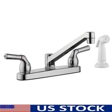 Classic Kitchen Faucet Two Handle Deck Mount Side Sprayer Washerless Chrome New