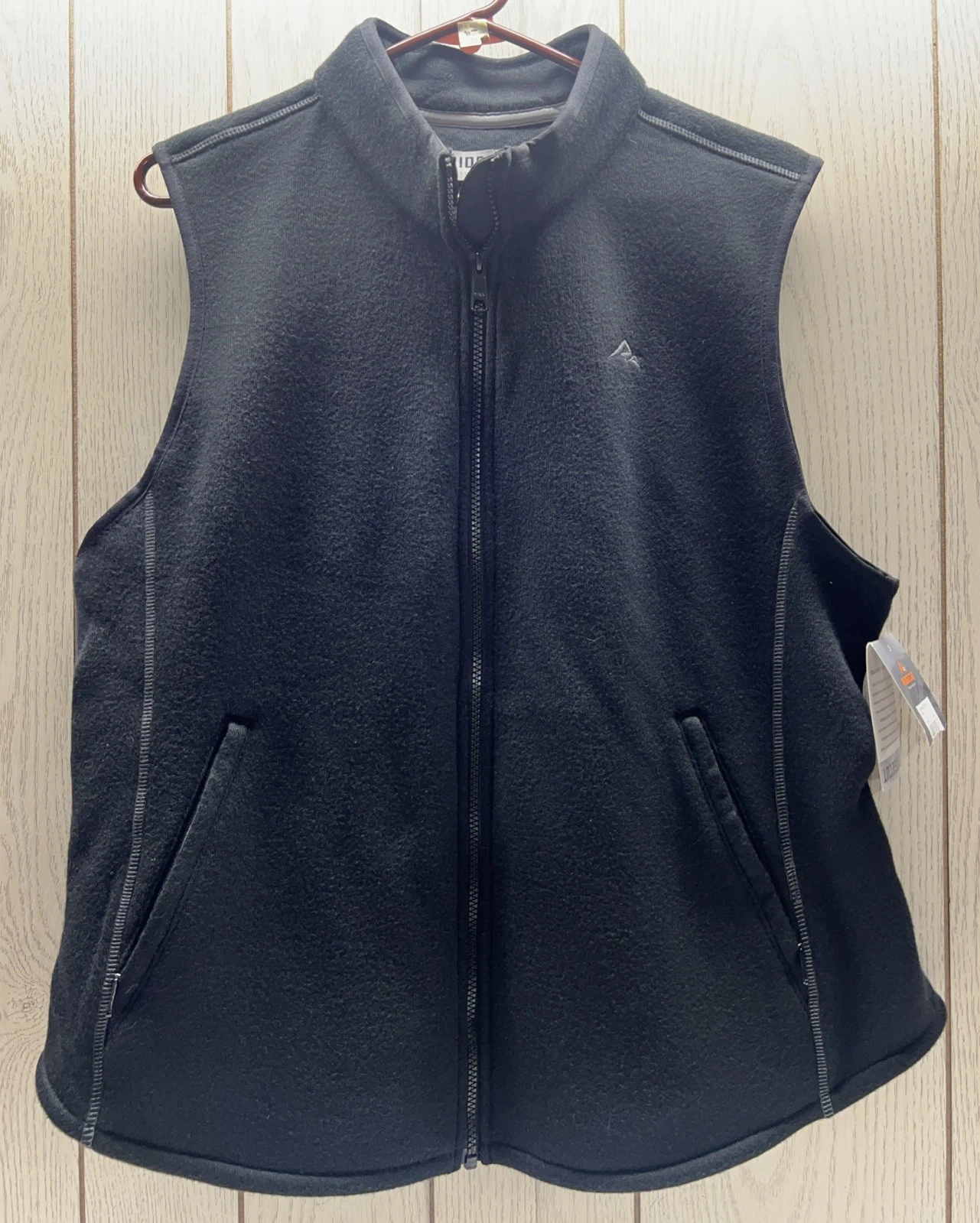 RIDGECUT TOUGHWEAR Mens Fleece Vest Black XL Full Zip Band Collar Zip Pockets