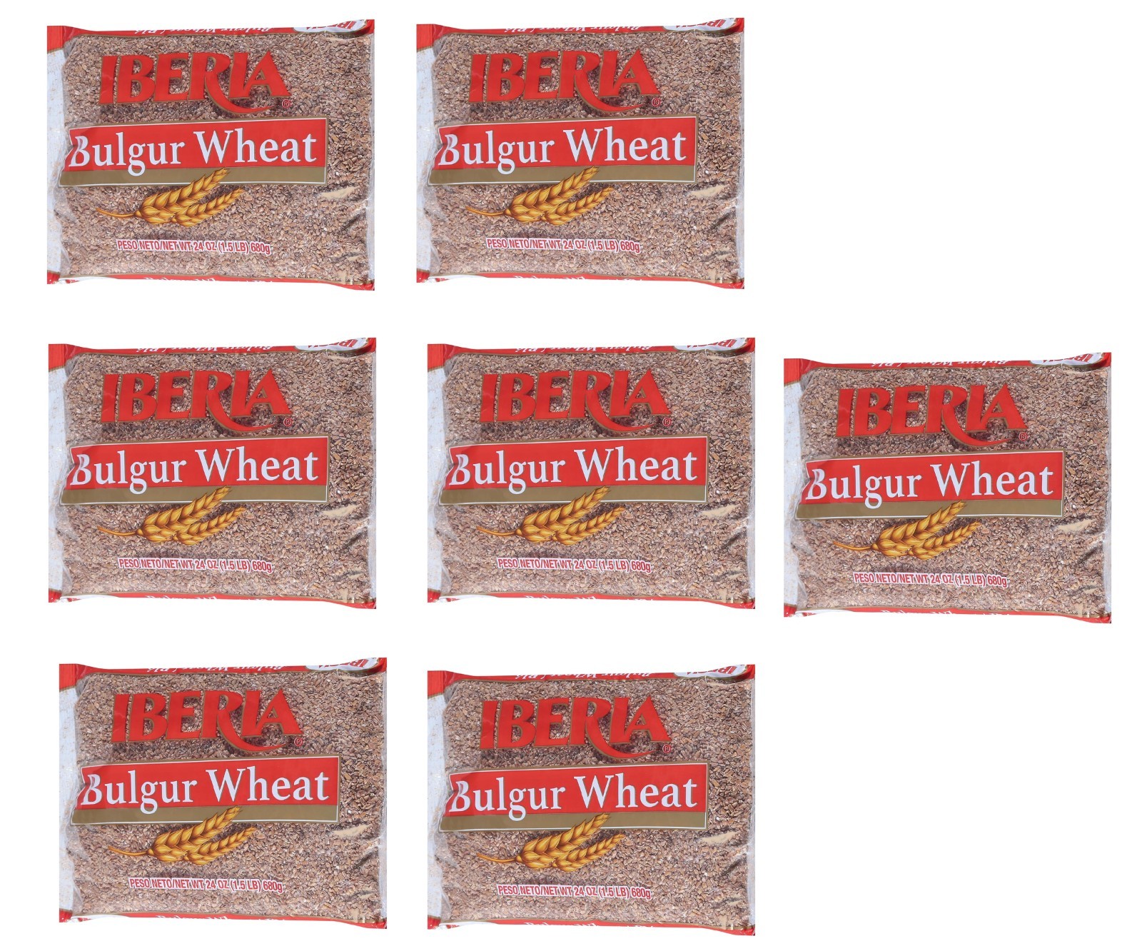 7 Pack Iberia Bulgur Wheat Size 24 oz Bags -Whole Grain Cracked Wheat High Fiber