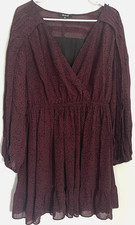 Madewell Dress Womens XL Burgundy Black Floral Long Sleeve Smock Wrap Ruffle Hem