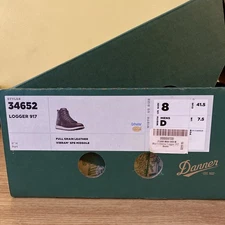 Danner Men’s Size 8 Ortholite Logger 917 Soft Toe Leather Boots Vibram Soul NIB