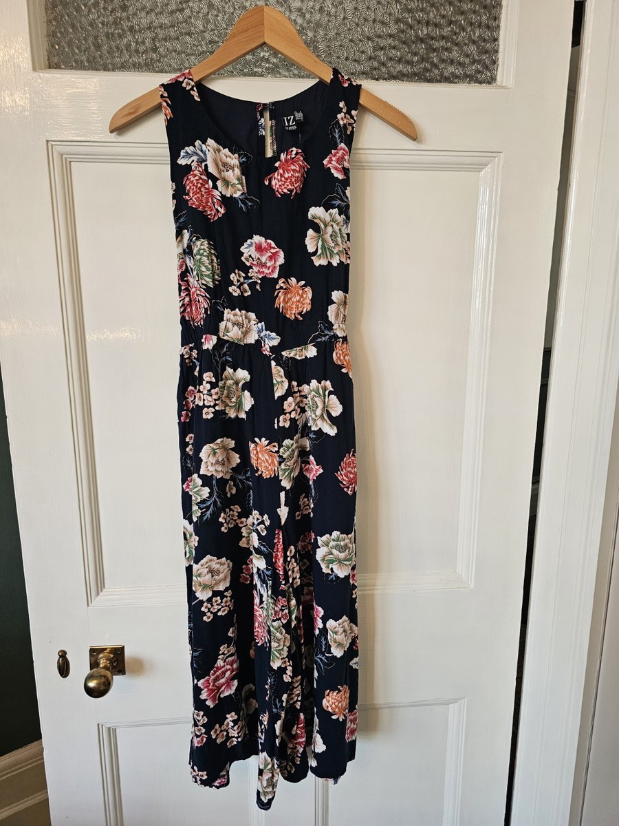 Izabel London Women's Navy Floral Wide Leg Jumpsuit With Belt Uk