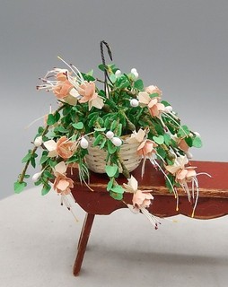 OOAK Delicate Fuchsia Flowers In Hanging Basket Artisan Dollhouse Miniature 1:12