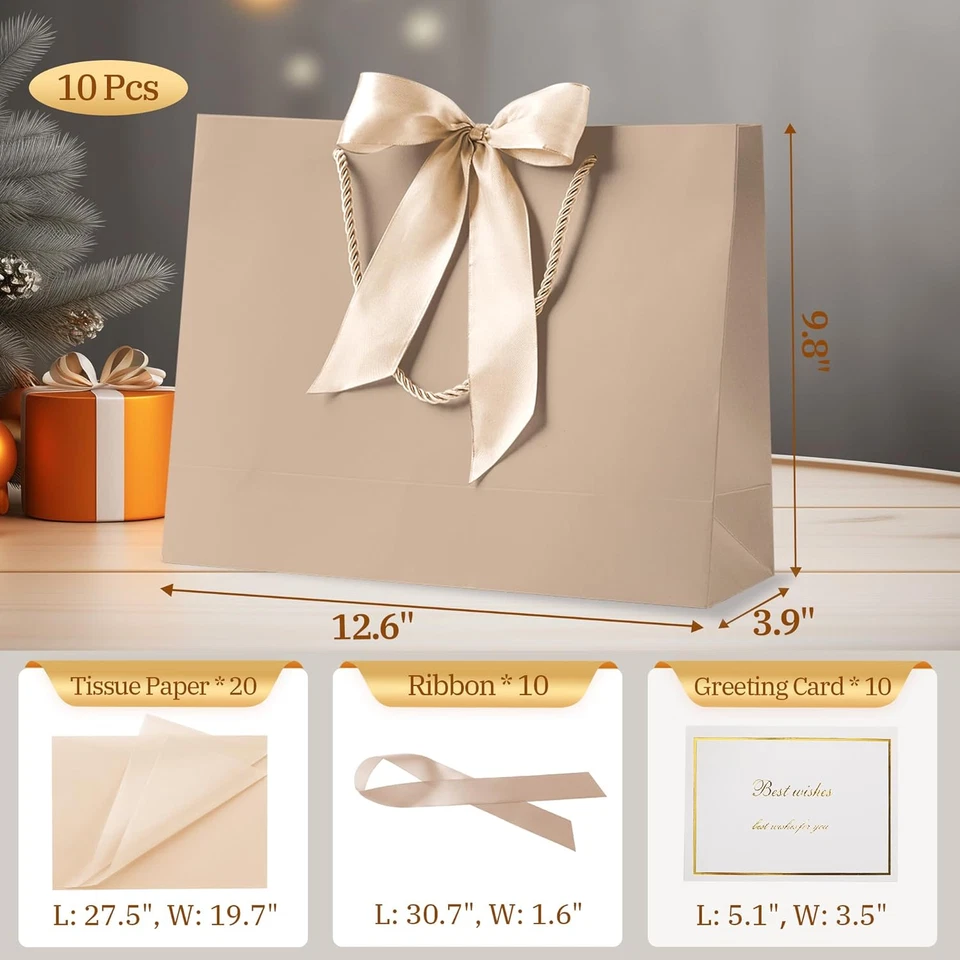 Bolsas de regalo de 12,6" a granel, 10 piezas bolsas de regalo con 20 papeles de seda 10 tarjetas de felicitación, L Foto 2 de 4