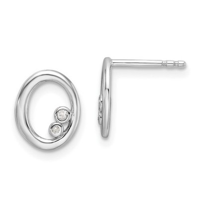 Sterling Silver Rhodium-plated Round Cut Diamond Oval Shape Stud Earrings