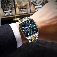 Uhren Herrenuhren Armbanduhr Silber Blau Gold Stahl Quarzuhr +Box Uhrwerk Datum