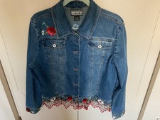 Berek Stunning Vintage Floral Rhinestone Embellishment Denim Jacket Large WOW