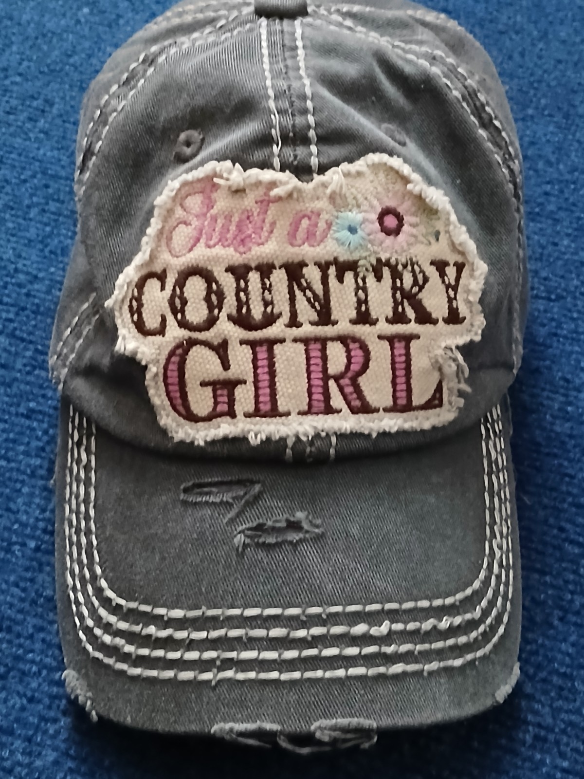 KBETHOS VINTAGE Just a country girl Grey Distressed Hat