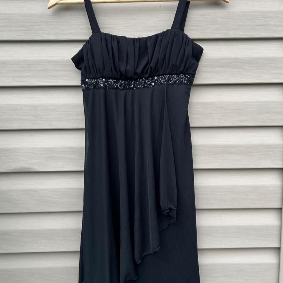 Vintage City Triangles black mini dress with sequin trim waist Large fits Small