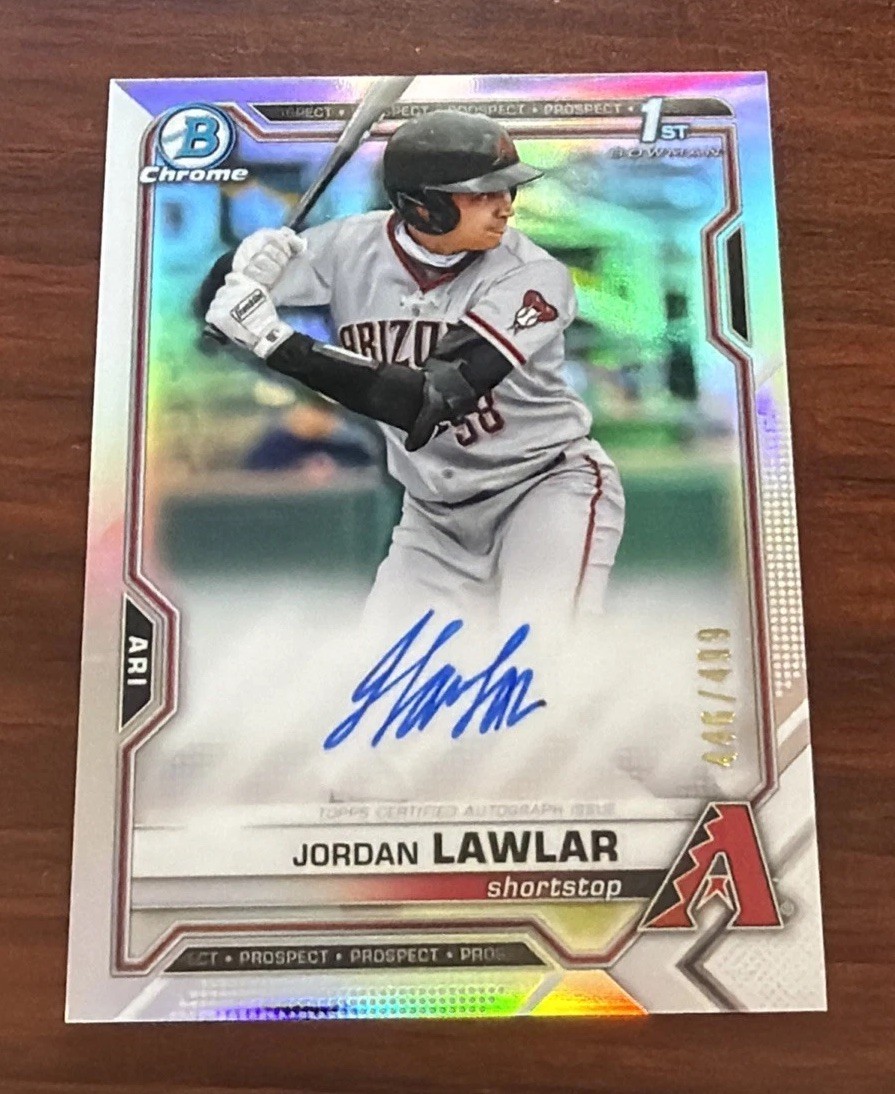 Jordan Lawlar 2021 Bowman Draft Chrome 1st Refractor RC Auto #’d /499