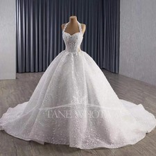 Halter Sleeveless Lace-Up Back Beaded Sequined Bridal Dress Ball Gown Ivory