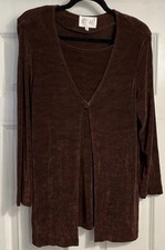 Womens Slinky Knit Tunic Top Layered Sz 6 Button Stretch Vtg Et Al USA Made