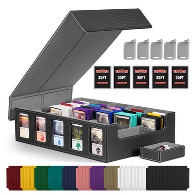 + 5 Row Trading Card Storage Box Faux Leather Magnetic Lid 48 Dividers