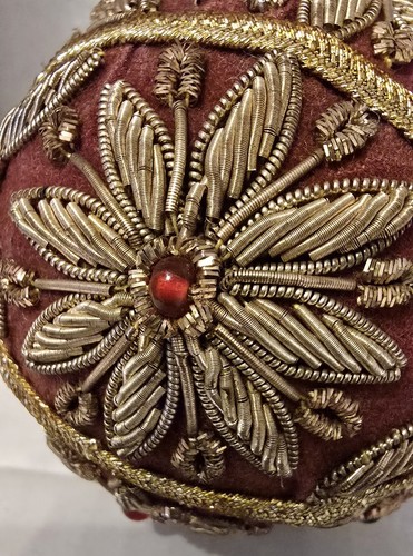 Vintage Velvet Christmas Ornament Gold Metallic Embroidery Beaded Handmade India - Picture 15 of 20