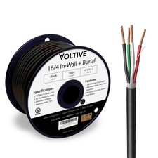 16/4 Speaker Wire, in-Wall CL3 & Direct Burial, Black, 100ft - 16AWG, 4 Condu...