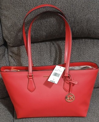 Michael Kors Sheila Medium Center Zip Crossbody Satchel Handbag (Bright Red)