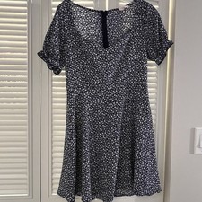 Women’s Blue Floral Lightweight Medium Summer Dress. Elastic Sleeves Square Neck