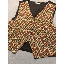 St Julian Womens Geometric Romance Tapestry Vest Black Lined Pockets Grandpa