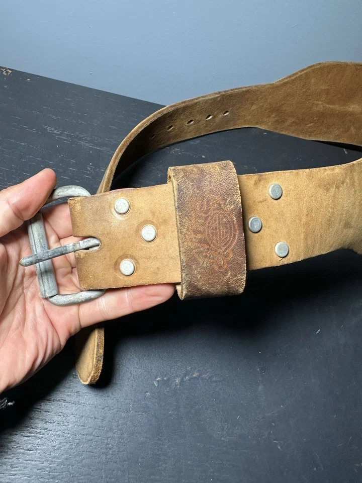 Cinturón de levantamiento de pesas de cuero Weider vintage talla grande 34-42 gimnasio culturismo EE. UU. Foto 3 de 4