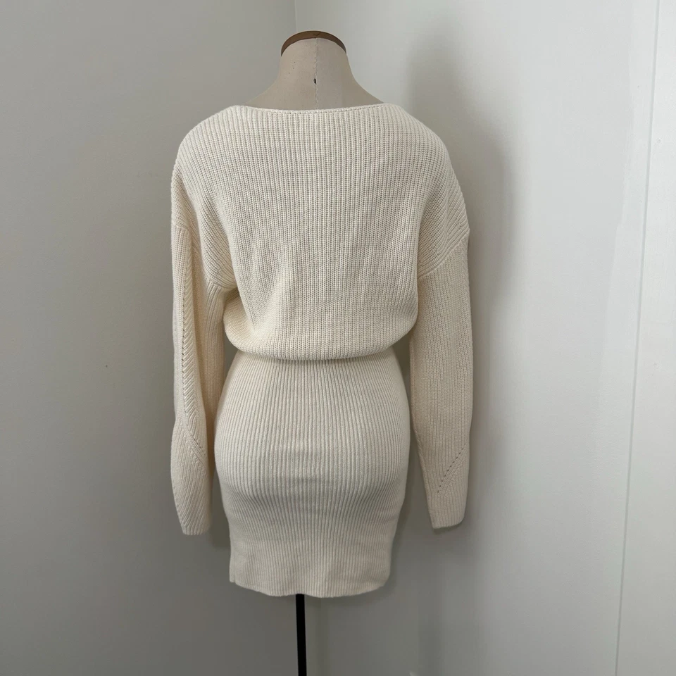 TULAROSA маленький Mia мини свитер платье кремовый слоновой кости с избытком погружения шеи эластичной - Изображение 2 из 4