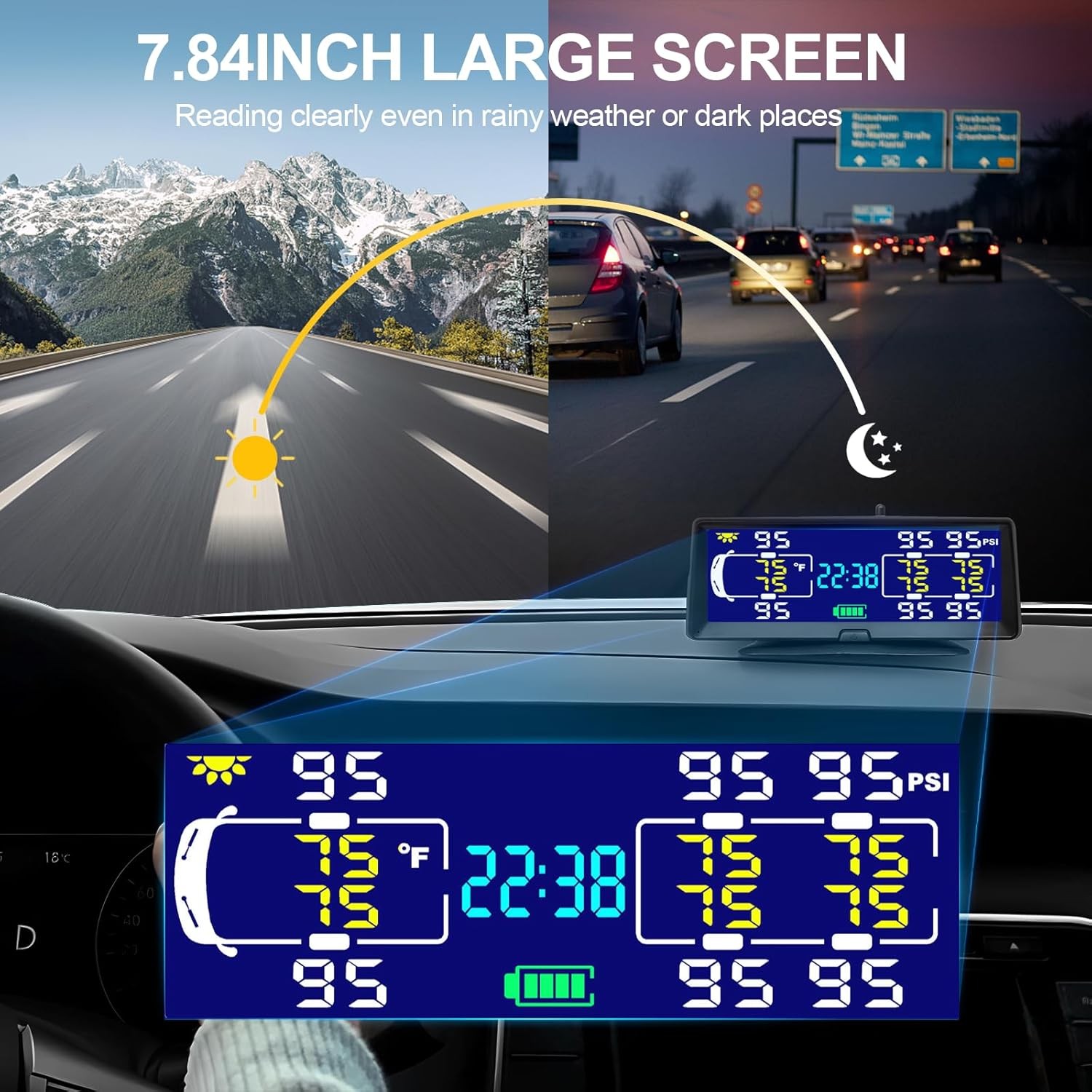 Hieha Rv Tire Pressure Monitoring System, 7.84” Solar TPMS for Sensor 6 