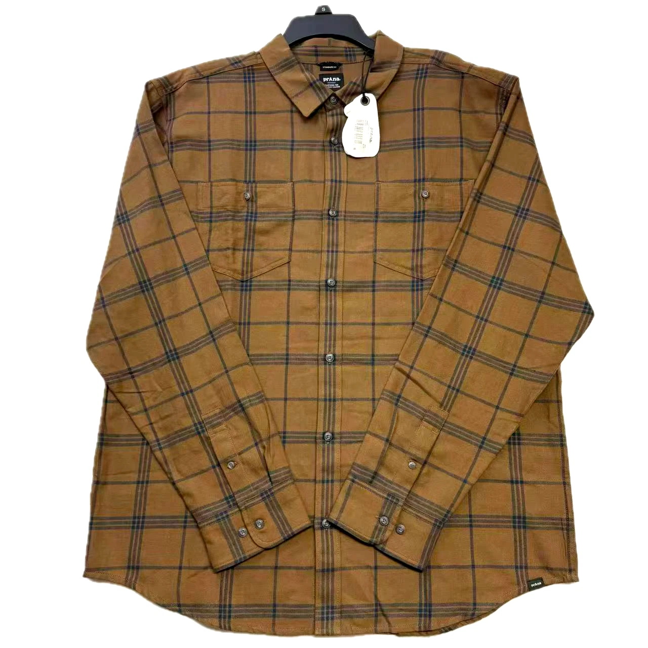 Prana Men’s Dolberg Flannel Shirt Brown Plaid Long Sleeve XL Hiking Outdoor NWT