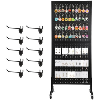 Black Peg Board Display Rack with Wheels