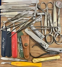 Vintage Tweezer, Nail File, Clippers, Scissors Lot Millers Forge USA Germany