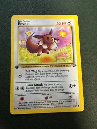 POKEMON Card EEVEE 51/64 1ST EDITION JUNGLE LP First