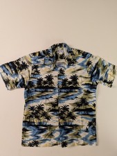 Vintage Hawaii Aloha Shirt Palms Ocean Sunset Island Scene   Size M 26x21 