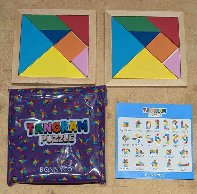 Bonnyco Wooden Tangram Children Kids Educational Board Shape Puzzles 2 Sets