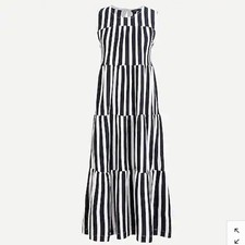 J Crew Tiered Tank Dress Navy Stripes Small Sleeveless Midi New
