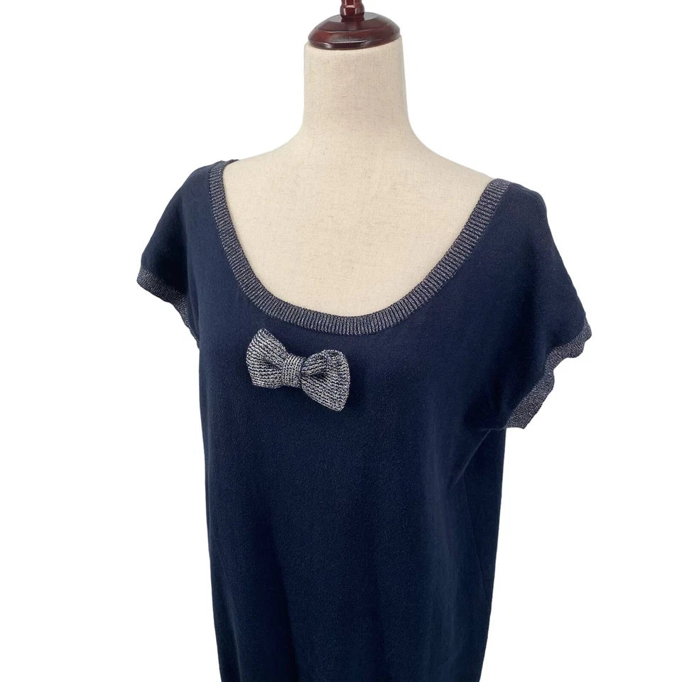 Paul Joe Hermana Cuello Redondo Manga Corta Coqueta Túnica Mini Suéter Vestido M Azul Foto 4 de 4