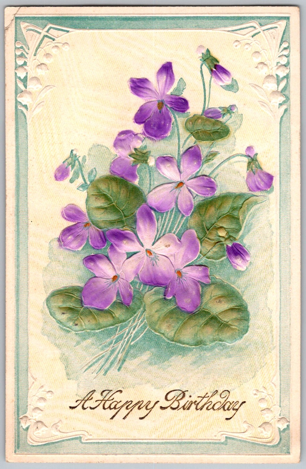 Antique Postcard Violets Floral Birthday Bouquet Carrollton, IL 1910s