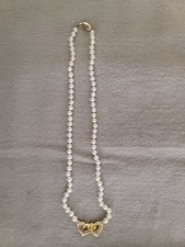 Vintage Pearl Necklace Choker with Genuine Natural Diamonds & 14K Gold Settings