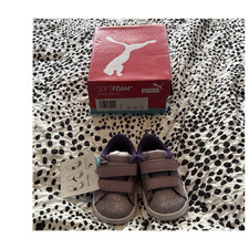 PUMA SoftFoam Girls Glitter Hook Loop Sneakers Purple/Silver US 5C EU 20