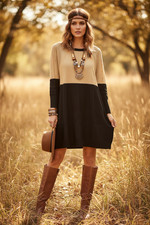 Lauren Sweater Dress - Cream Black Block