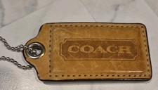 COACH HANG TAG Bag Charm Keychain Fob Saddle Brown Leather Nickel 2.5" Large