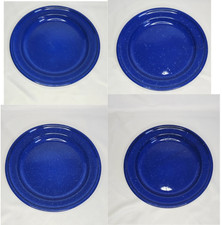 Lot de 4 assiettes de camping en métal moucheté bleu avec blanc 10,5 pouces - ensemble inégalé