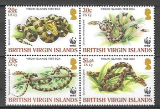 Br Virgin 2005 WWF Wildlife Fauna Animals Tiere Dieren Reptile Snake set MNH