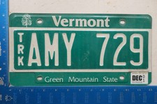 Vermont License Plate Tag VT 2001 01 Truck Trk #AMY 729 FIRST NAME Natural #1