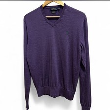 Polo Ralph Lauren Purple 100 Merino Wool Lightweight V-neck Sweater Medium