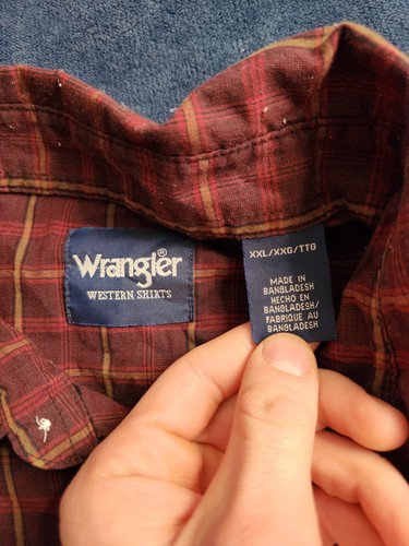 Vintage Wrangler Plaid Pearl Snap Shirt Mens Size 2XL Maroon Red Western Cowboy - Picture 4 of 8