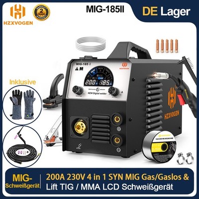 200A 4IN1 MIG MAG ARC TIG Schutzgas Schweißgerät mit FLUX Fülldraht &TIG-Brenner