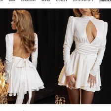 House of CB Aryana Ivory Satin Bow Open Back Mini Dress Ivory White Womens S