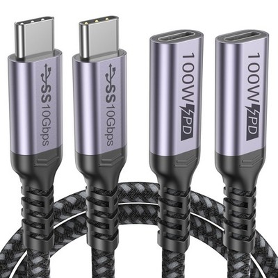 DteeDck USB C Extension Cable 3Ft 2 Pack, USB 3.2 Gen 2 Type C 10Gbps Data Tr...