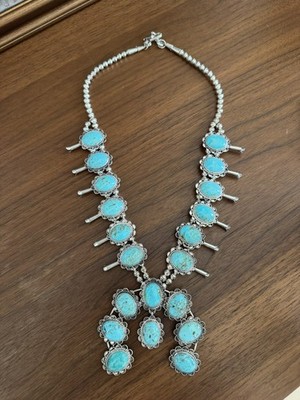 STERLING SILVER KINGMAN TURQUOISE SQUASH BLOSSOM- KENNY RAY MCNEILLEY JR.
